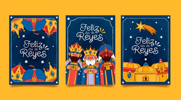 Colección plana de tarjetas de felicitación reyes magos