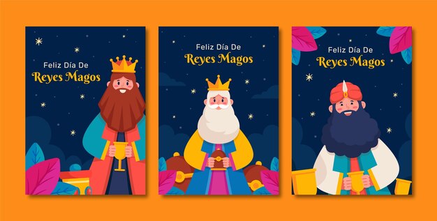 Colección plana de tarjetas de felicitación reyes magos