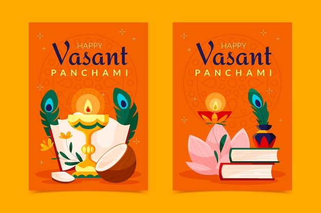 Colección plana de tarjetas de felicitación vasant panchami