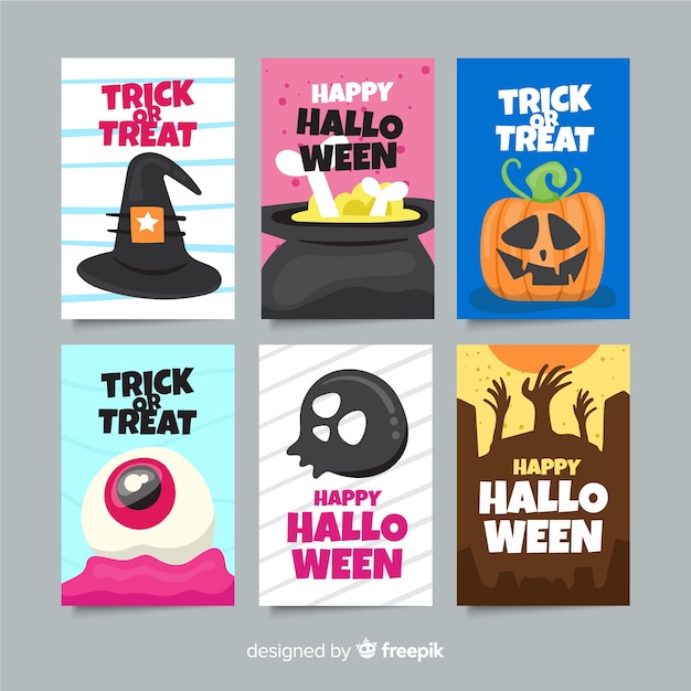 Colección plana de tarjetas de halloween