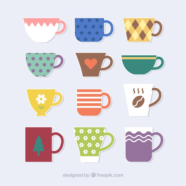 Colección plana de tazas de café