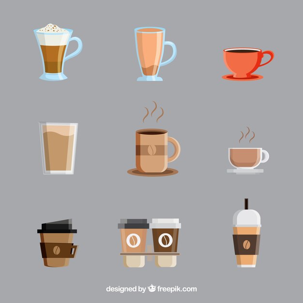 Colección plana de tazas de café