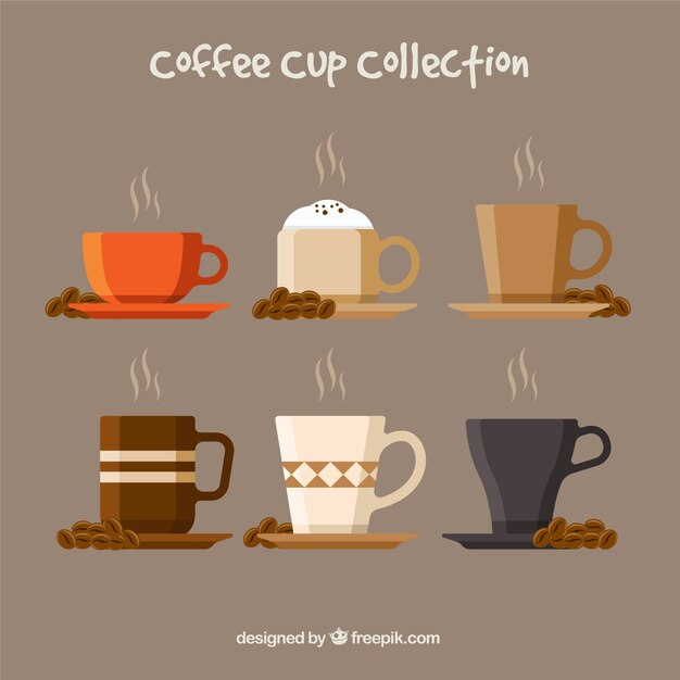 Colección plana de tazas de café