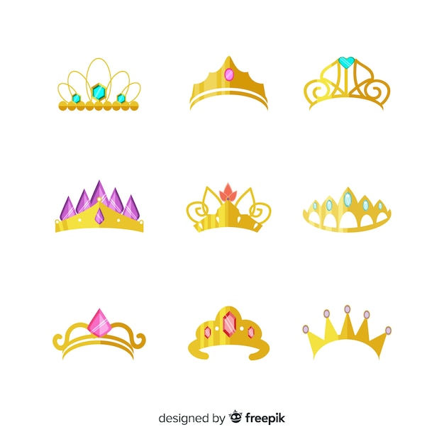 Colección plana tiaras de princesa de oro
