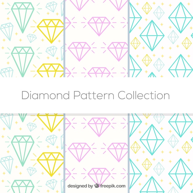 Vector gratuito colección plana de tres patrones de diamantes