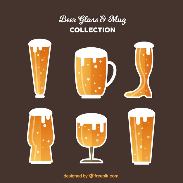 Colección plana de vasos y jarras de cerveza