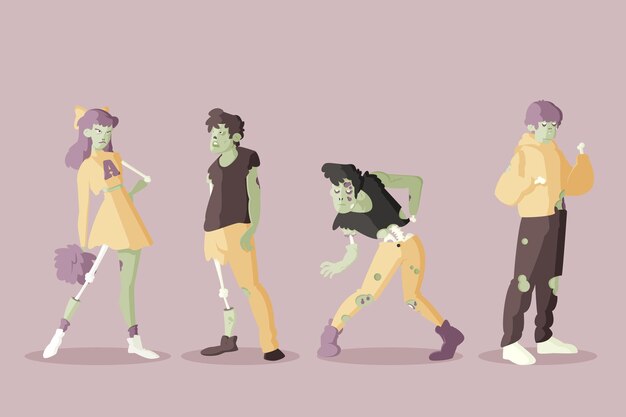 Colección plana de zombies de halloween