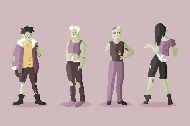 Colección plana de zombies de halloween