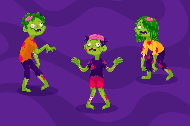 Colección plana de zombies de halloween