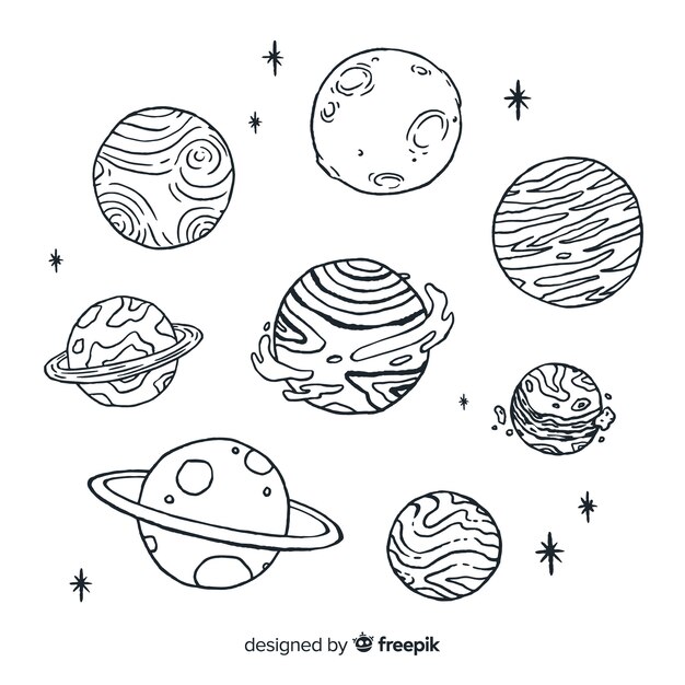 Colección de planeta boceto dibujado a mano en estilo doodle