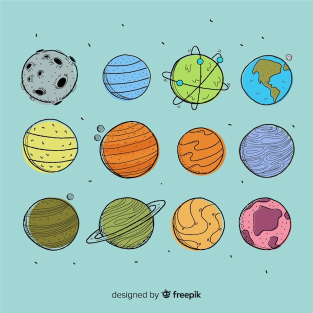 Colección planeta dibujado a mano