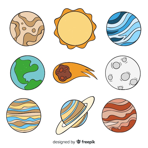 Vector gratuito colección de planetas coloridos dibujados a mano