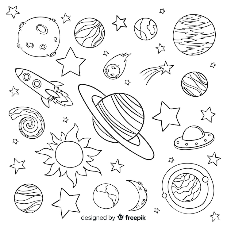 Vector gratuito colección de planetas dibujados a mano en estilo doodle