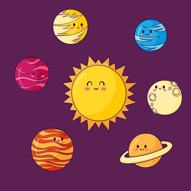 Colección de planetas dibujados a mano