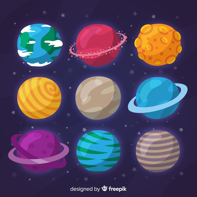 Colección de planetas de diseño plano