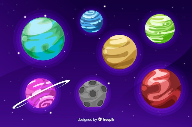 Vector gratuito colección de planetas de diseño plano