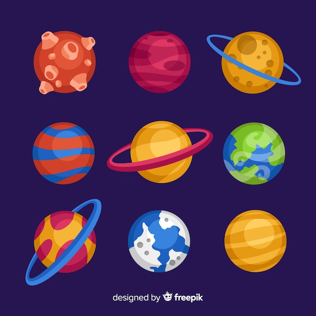 Colección de planetas de diseño plano.