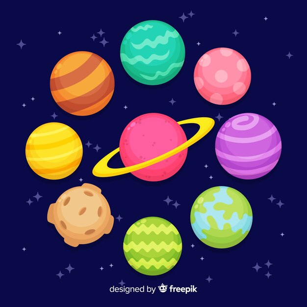 Colección de planetas de diseño plano