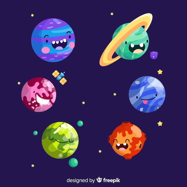 Vector gratuito colección de planetas de diseño plano