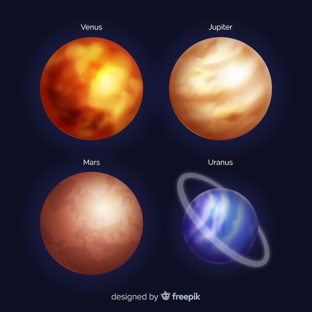 Colección de planetas de estilo realista.