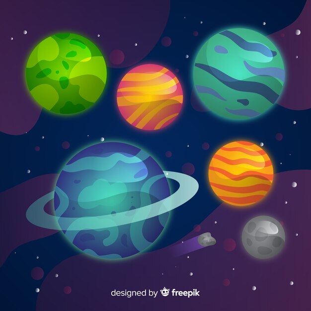 Colección de planetas de vía láctea de diseño plano