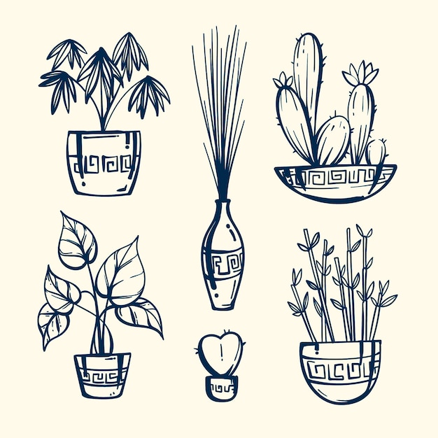 Vector gratuito colección de plantas de interior dibujadas a mano