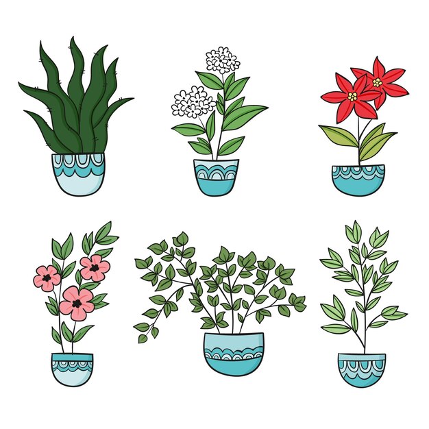Colección de plantas de interior dibujadas a mano