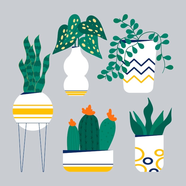 Vector gratuito colección de plantas de interior de diseño plano orgánico