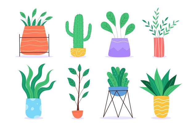 Vector gratuito colección de plantas de interior de diseño plano orgánico