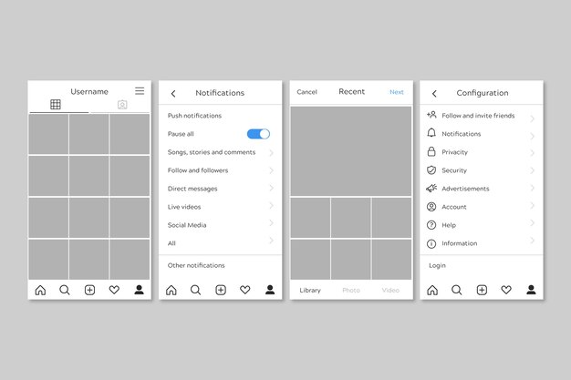 Colección de plantilla de interfaz para perfil de instagram