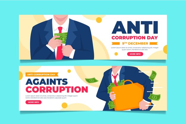 Colección de plantillas de banner del día de la lucha contra la corrupción dibujadas a mano