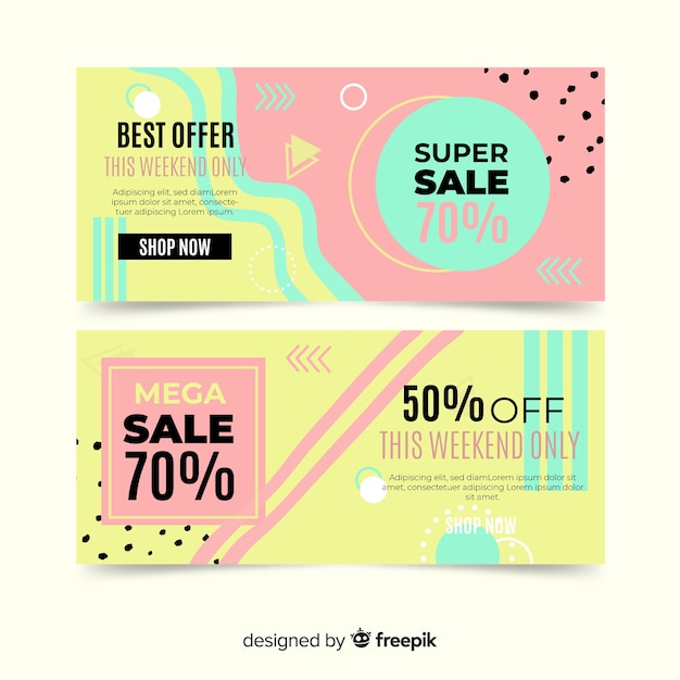 Colección de plantillas de banners de rebajas estilo memphis