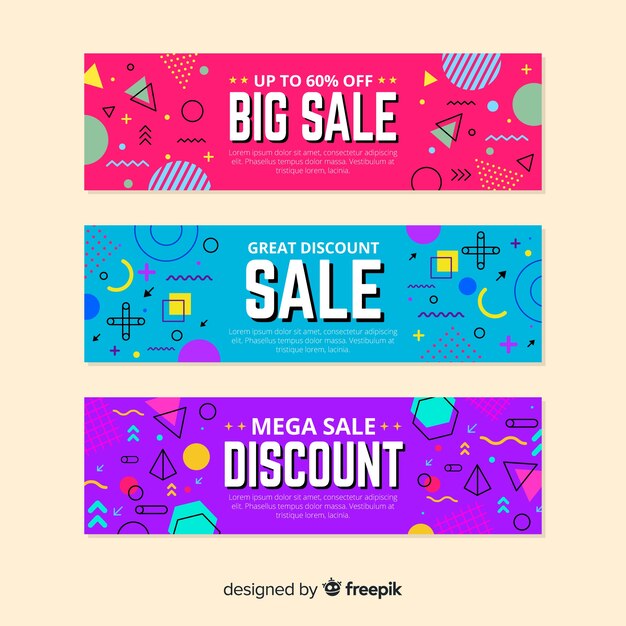 Colección de plantillas de banners de rebajas estilo memphis