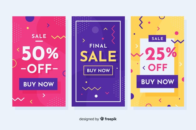 Colección de plantillas de banners de rebajas estilo memphis