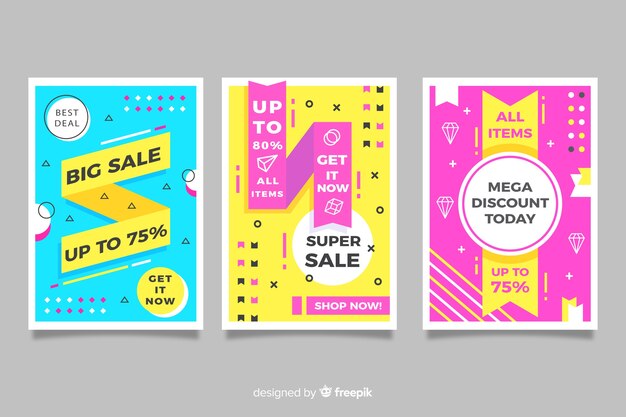 Colección de plantillas de banners de rebajas estilo memphis