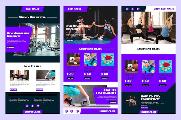 Colección de plantillas de correo electrónico de fitness