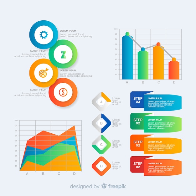 Colección de plantillas de elementos de infografía con degradado