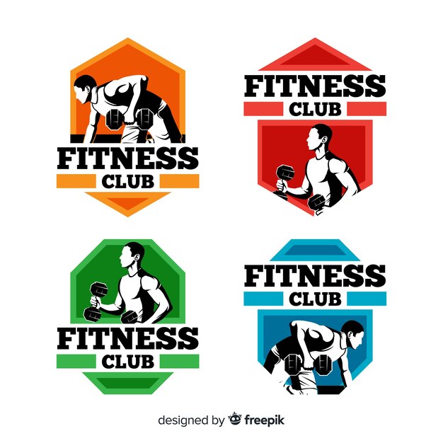 Colección de plantillas de logo de fitness en diseño plano