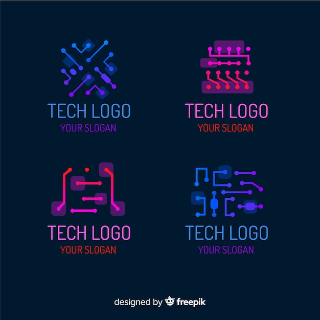 Vector gratuito colección de plantillas de logo de tecnología con degradado