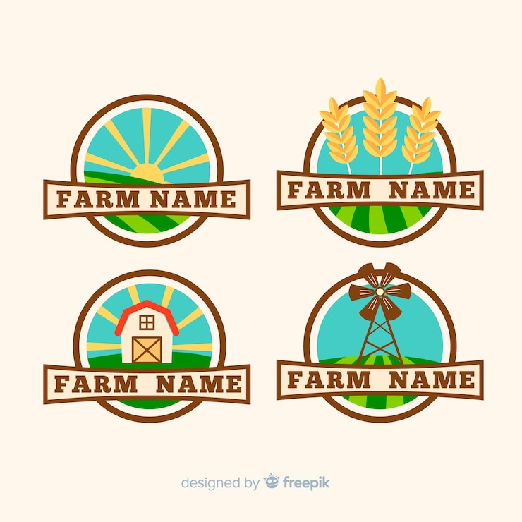 Vector gratuito colección de plantillas de logos de granja en diseño plano