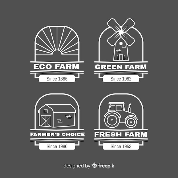 Colección de plantillas de logos de granja en diseño plano