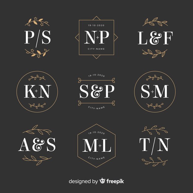 Colección de plantillas de logos monogramas de boda
