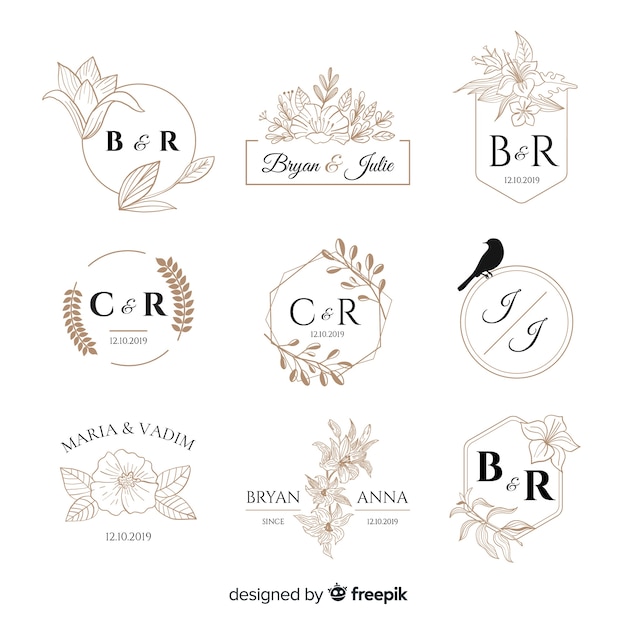 Vector gratuito colección de plantillas de logos monogramas de boda