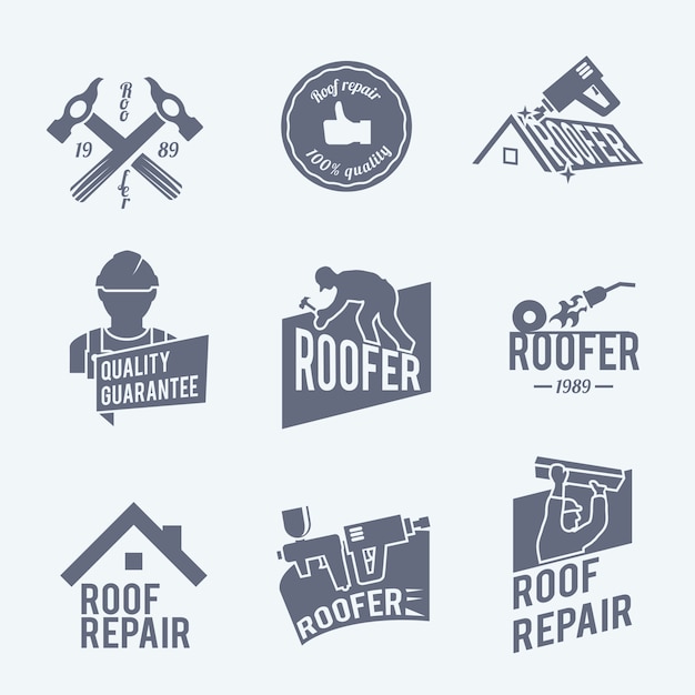 Vector gratuito colección de plantillas de logos de reparación de tejados