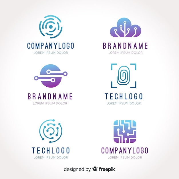 Vector gratuito colección de plantillas de logos de tecnología con degradado