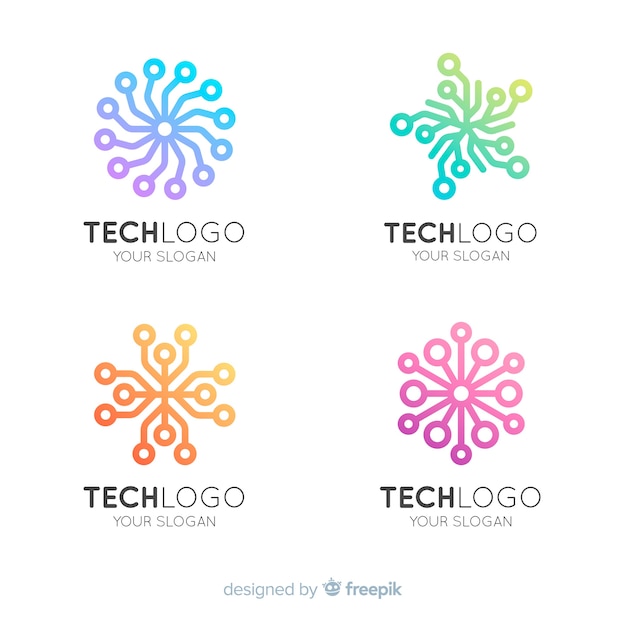 Vector gratuito colección de plantillas de logos de tecnología con degradado