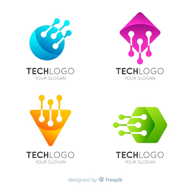 Vector gratuito colección de plantillas de logos de tecnología con degradado