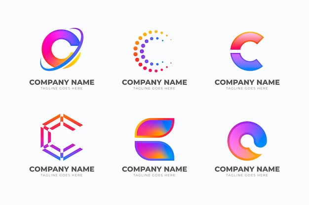 Vector gratuito colección de plantillas de logotipo c de color degradado