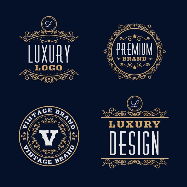 Colección de plantillas de logotipo retro de lujo