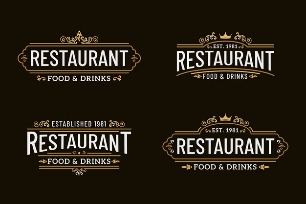Colección de plantillas de logotipo retro de restaurante